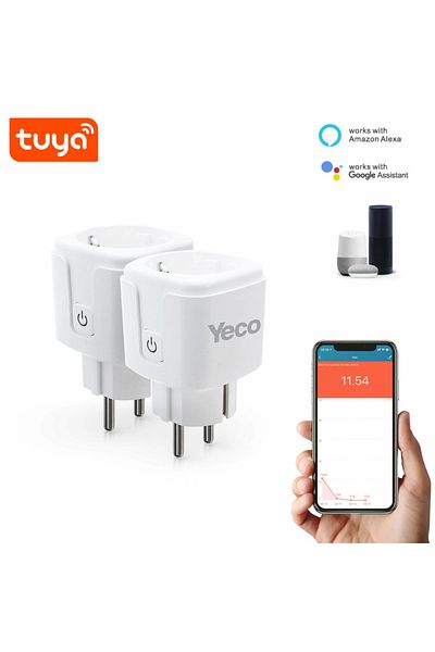 YECO Sp-16 Smart Socket, Wi-Fi Compatible, Control by Phone, 16A Current Protection, Energy Monitoring, 2 Pcs