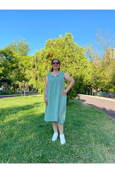 sielta 100% Cotton Green Women's Midi Length Muslin Dress