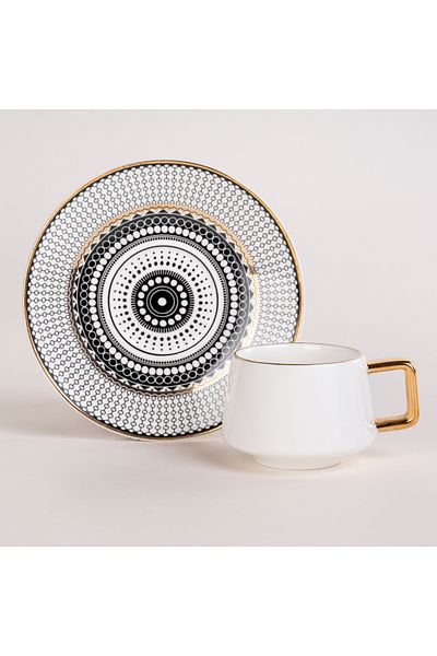 Dallaty black and white porcelain Turkish coffee cups set 12 pcs