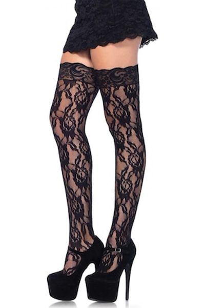 Leg Avenue - Rose Lace Stockings, Black S-L