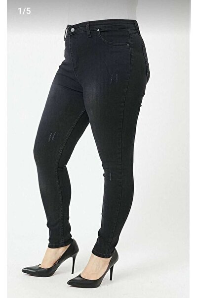 TRENDNATUREL Plus Size Black Nail Lycra High Waist Jean Trousers