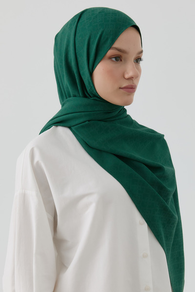 Tuğba Geometrik Desen Pamuk Şal - Zümrüt