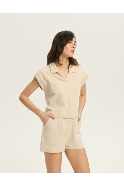 ESOTIQ Set de lenjerie de casă pentru femei, tricou polo și pantaloni scurți ...