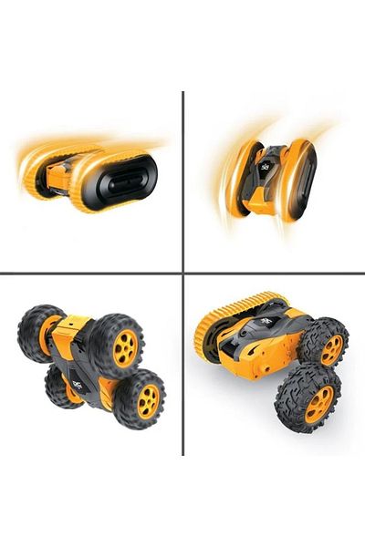 divendi-ro Mașină de cascadorie cu 2 piste, cu telecomandă și viteză maximă 12 km/h, 36,5 x 8,5 x 28 cm, galbenă