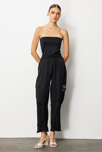 Moda İlgi Modailgi Yandan Cepli Cep Kapakları İnci Detaylı Beli Lastikli Pant...