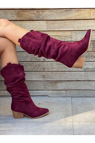 BERFONA Terry Bordo Dana Suet 6 cm Heel Dallas Boots
