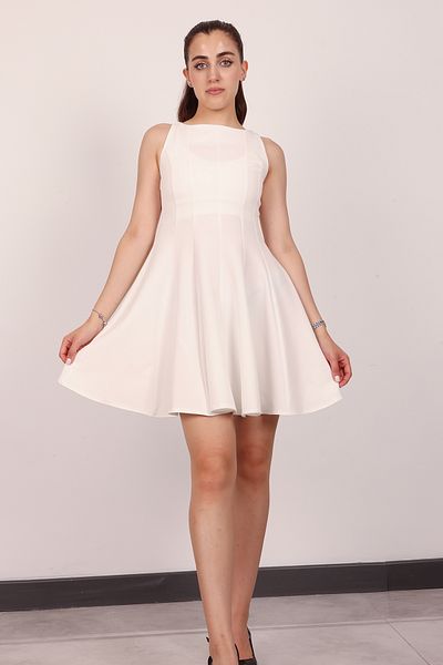 Stil Sepeti Women's Ecru Zero Sleeve Stitching Detailed Skirt Flounced Mini Dress Drl-1000789147