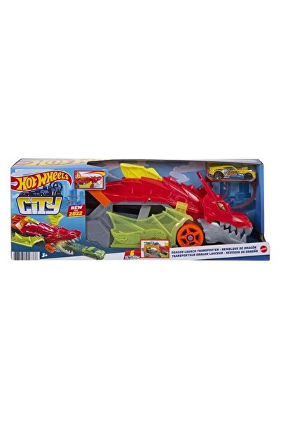 divendi-ro Camionetă Hot Wheels în formă de dragon care lansează mașini, însoțită de o mașină Hot Wheels, multicoloră
