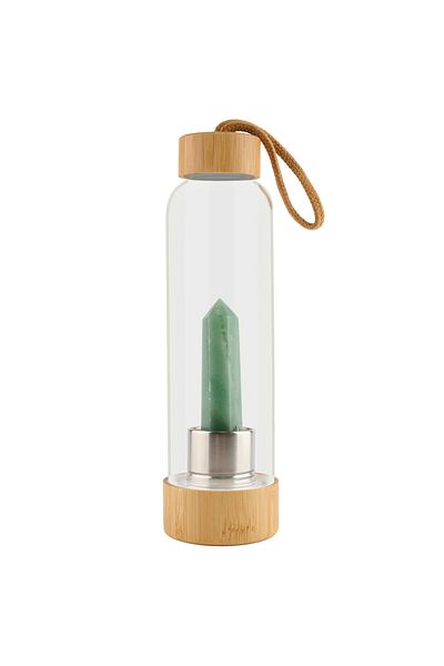 OEM STICLĂ CU CRISTAL DE AVENTURIN VERDE ȘI CAPACE DIN BAMBUS | ATRAGE ABUNDENȚA *