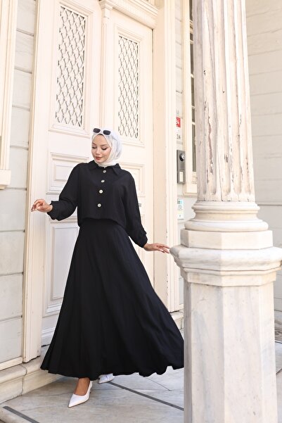 ECESSAMODAM Πουκάμισο Φούστα Μουσουλμανική Φορέματα Σετ δύο τεμαχίων