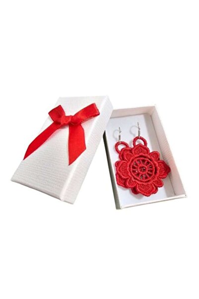 ARIALE - Embroidered Earrings Flourishing Elegance, Flower Model, Red Color