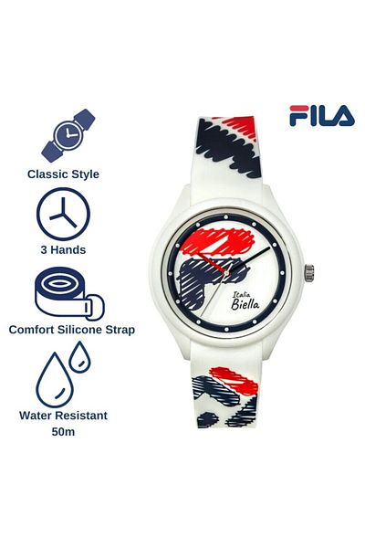 Fila ساعة تناظرية للبالغين للجنسين، بيضاء 38-321-301، 44 مم