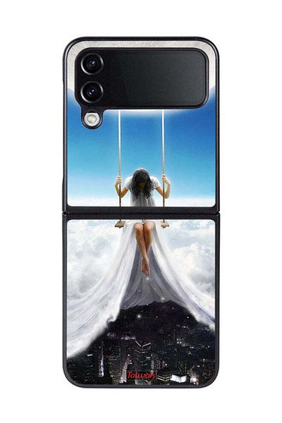 Tolwak Samsung Galaxy Z Flip 4 Protective Case Cover Moon Clouds Town Art
