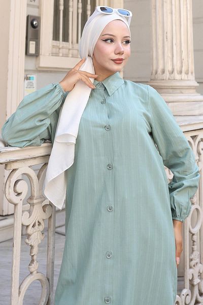 hafsamina Summer Long Cotton Tunic Mint Hm2109