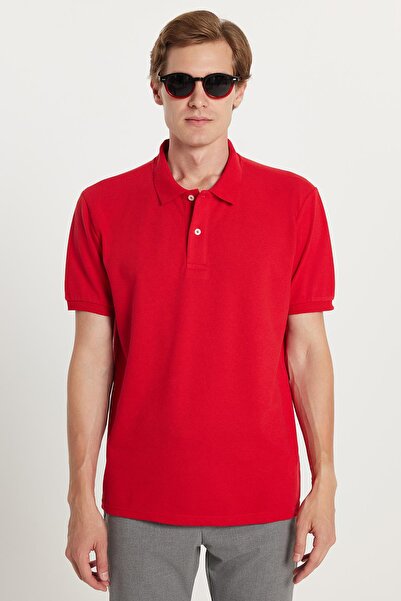 Tudors Men's Regular Fit Classic Cut Cotton Soft Textured Cool Holding Fabric Plain Red Polo Neck T-Shirt