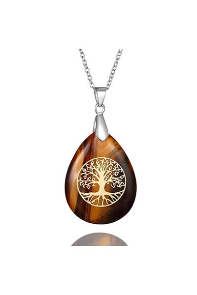 OEM NECKLACE WITH "DROP" PENDANT MADE OF NATURAL TIGER EYE CRYSTAL