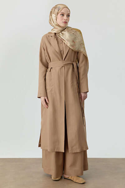 Tuğba Cepli Kuşaklı Uzun Giy-Çık - Vizon