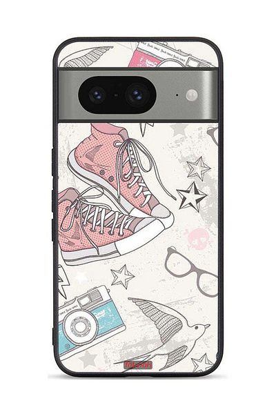 Tolwak Google Pixel 8 Protective Case Cover Canva Shoes And Camera Art