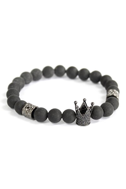 OEM BRĂȚARĂ "COROANĂ" CU PERLE DE AGATĂ NEAGRĂ PENTRU PROTECȚIE ȘI NOROC
