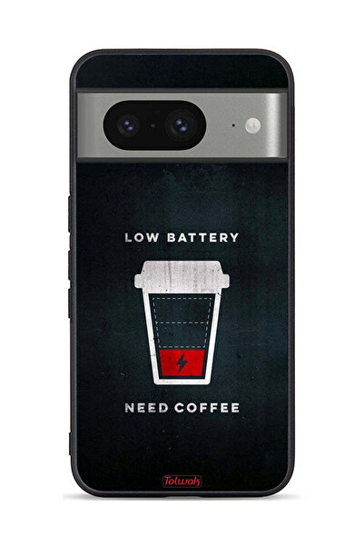 Tolwak Google Pixel 8 Protective Case Cover Low Battery Need Coffee