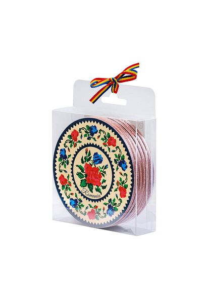 Magnetella Set of 6 coasters, traditional gifts, Embroidered Floral Motifs, MB450