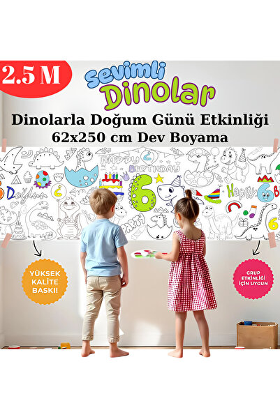 AlpiLeo 6 Yaş Doğum Günü Partisi Dinozor Temalı Dev Boyama Kağıdı | Eğitici O...