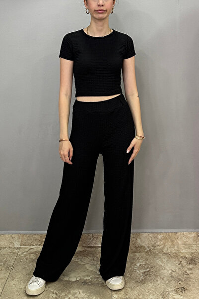 Tam Moda Women's Black Pants-Crew Neck Blouse Set