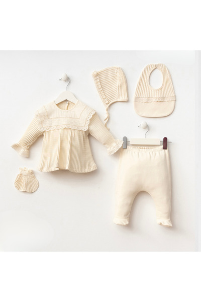 ZEYNUKO مجموعة زيبين لحديثي الولادة مكونة من 5 قطع من الدانتيل لطفلة إليزابيث