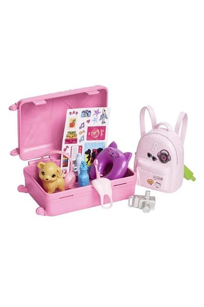 divendi-ro Păpușă Barbie gata de călătorie cu 10 accesorii incluse, vârsta 3+ ani, 21,5x5,5x32,5cm, roz