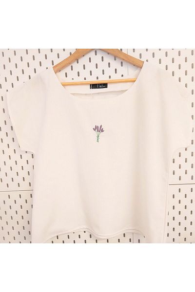 Tela Cotton Blouse with Floral Embroidery - Lavanda