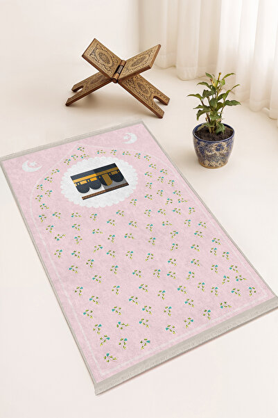 Realhomes Kabe Ve Çiçek Desenli Dijital Baskılı Kaymaz Tabanlı Saçaklı Namazl...