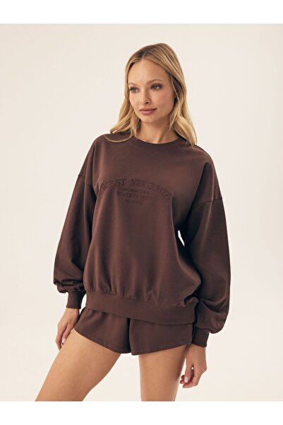 Bloovii Hanorac sport pentru femei, guler rotund, model oversize, text brodat...