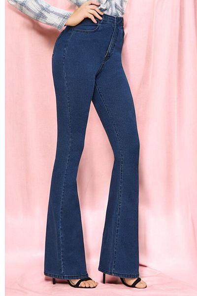 byhaziran butik Ligrio Spanish Leg Colorfast Dark Blue Stretchy High Waist Denim Pants