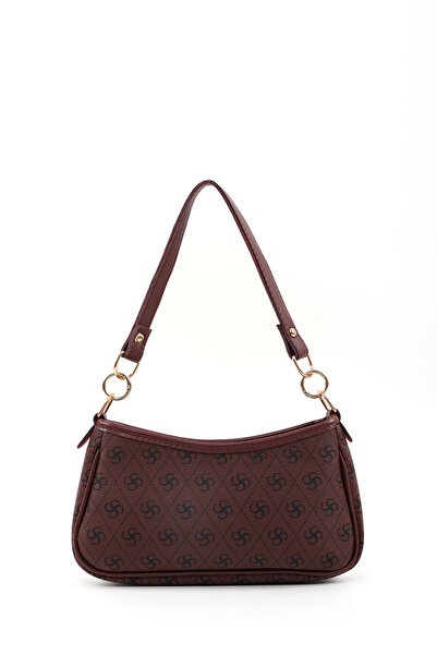 SHAKA Monogram Baskılı Bordo Shk113 Suni Deri Astarlı Fermuarlı Ayarlanabilir...