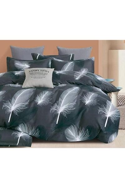 OEM Double Bedding Set, Reversible Sheet, 6 Pieces, 2 Persons, 230x245cm, Finet, Feather Pattern, Gray-W