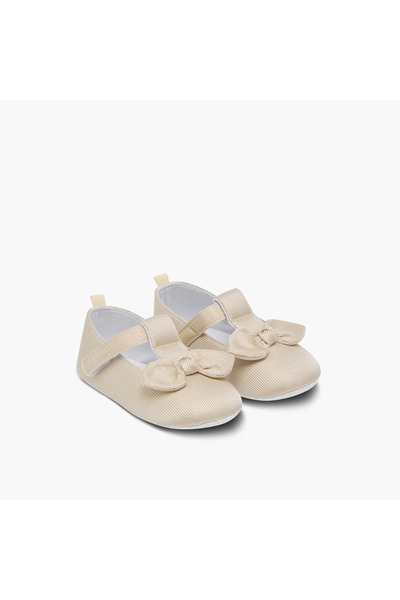 Juniors Textured Bow Applique Booties with Hook and Loop Closure