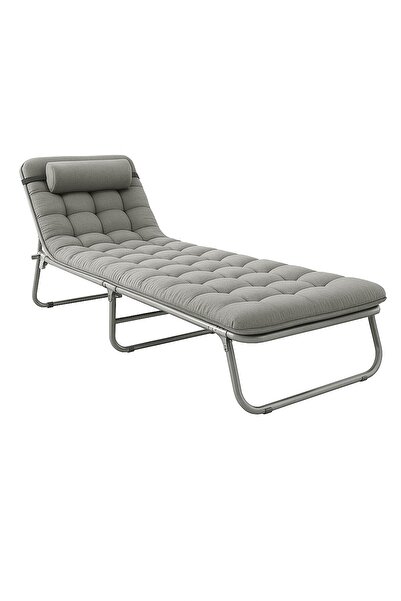 eportatif Minderli Yastıklı Kamp Yatağı Katlanır Şezlong Kampet Gri 1631