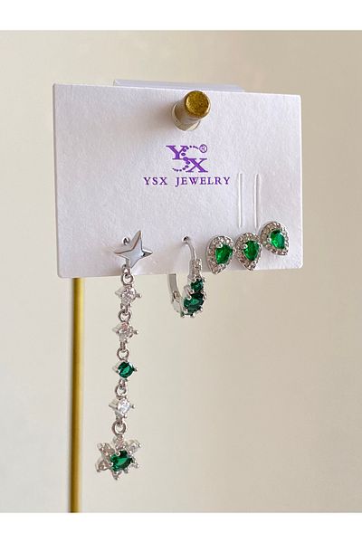 Çelik Emerald Green 3-Piece Dangle Earrings Set