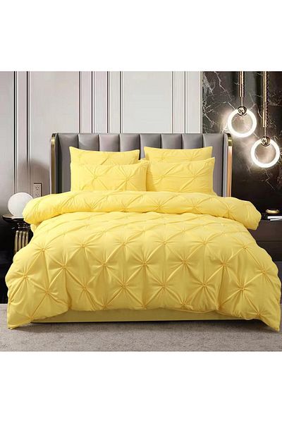 trendyhome Lenjerie de pat single, bumbac fin premium, UNI, galben, J22284