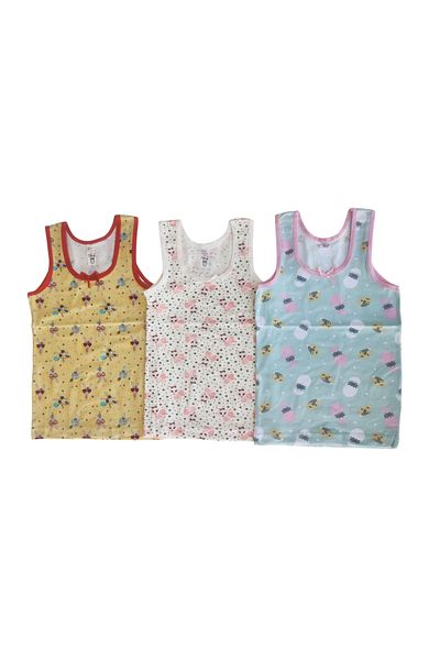 Panda Crew Neck Baby Girl Printed Patterned Undershirt 3-Piece