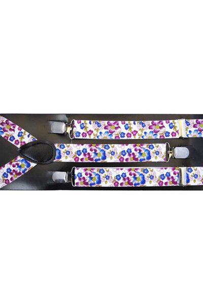 OEM Unisex Suspenders, Model Y, Metal Fasteners, 25 mm, Floral Pattern, Multicolor