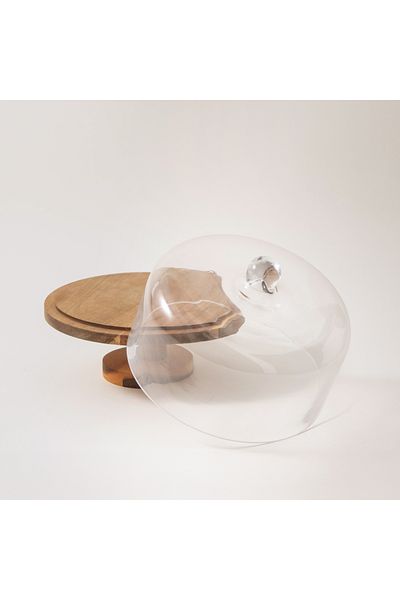 LA MESA glass cake stand with wood base 26.5*28.5cm