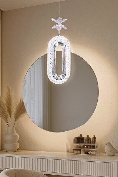 Fer Avize Doruk Tekli Modern Led Avize Krom Renk Kristal Görünüm Beyaz Işık Enerji Tasarruflu Hol Yemek Odası