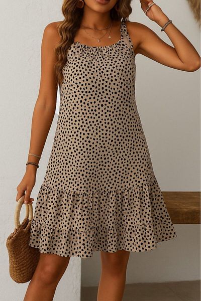 MÇ Plus Women's Halter Neck Patterned Ruffled Single Jersey Dress