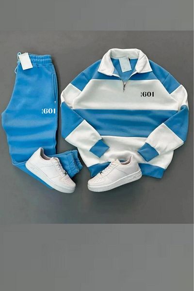 NO 601 Unisex Baby Blue Σετ αθλητικής φόρμας με τυπωμένο γιακά 601