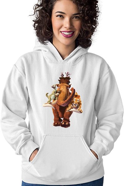 OEM Women's Hoodie Ice Age Ancient Animals Mammoth Tiger Old Era
