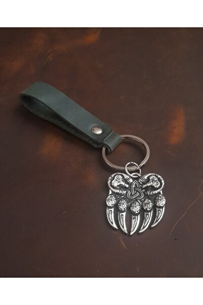 E&F Takı سلسلة مفاتيح من الجلد الطبيعي بتصميم مخلب الدب