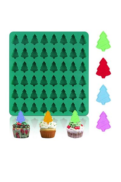 OEM Chocolate mold with fir tree pattern, 18.7 x 19.5 x 0.7 cm, silicone, green