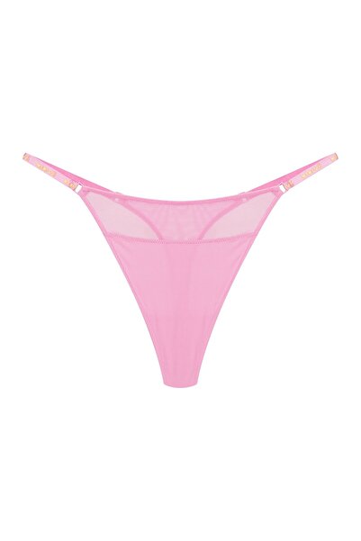 Bloovii Chiloți tanga pentru femei, cu imprimeu frontal neted și detalii din plasă | Saoui