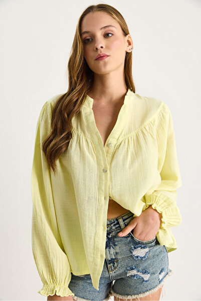 Bianco Lucci Women's Comfortable Muslin Shirt with Elastic Sleeves and Buttons 4733 60283499